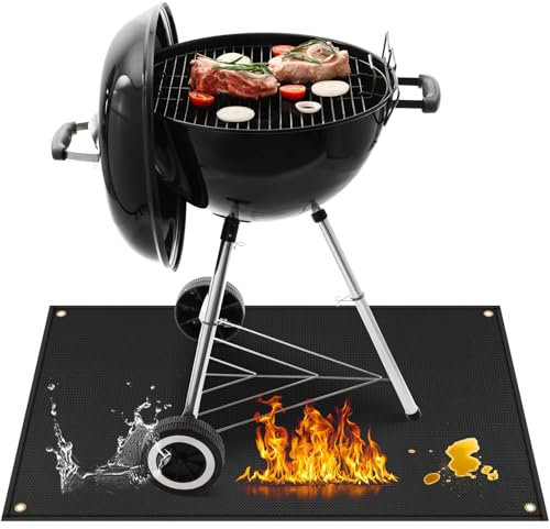 Khongoo Feuerfeste Unterlage Grill, Grillmatte für Gasgrill Bodenschutz zum Deckenschutz für Terrassen, Grillteppich Leicht zu Reinigende Grillunterlage Bodenschutzmatte für Weber Gasgrill, 60x105cm