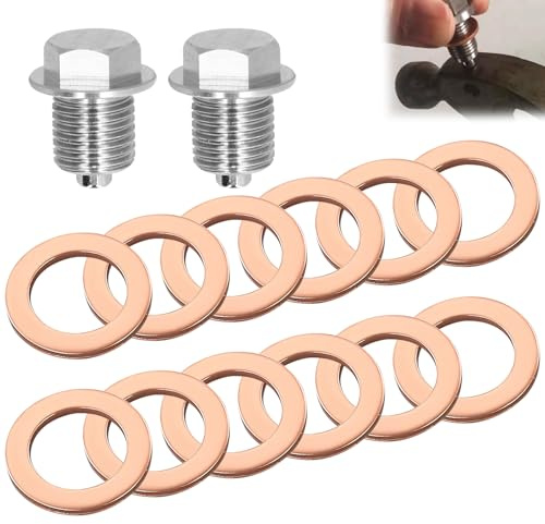 Rbleote Ablassschraube Öl M12 × 1.5, Magnetische Ölablassschraube, Edelstahl Ölwannenablassmutter, Verschlussschraube Ölwanne mit Ölablassschraube Dichtung