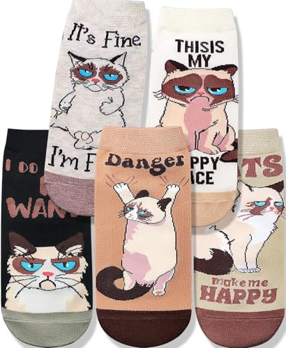 Lustige Katzen Socken Damen - Süße Sneakersocken Geschenk Katzenliebhaber