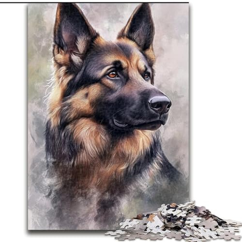 1000-teiliges Puzzle „Deutscher Schäferhund“ aus Holz, Aquarell, 26x38cm, perfekte Dekoration für Zuhause oder das Büro