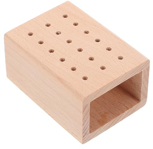 INOOMP Wooden Nail Drill Bit Storage Block 18 Holes Multihole Design Tool Organizer for Nail Salon and Home Use Simple and Practical in Khaki