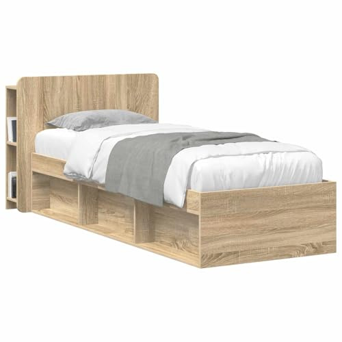 vidaXL Kopfteil Schrank mit Speicher Sonoma-Eiche Holzwerkstoff, Stylischer U-förmiger Holz-Kopfbereich, Multifunktionale Kommode, Moderne Möbel, Organisierer, Stauraumlösung