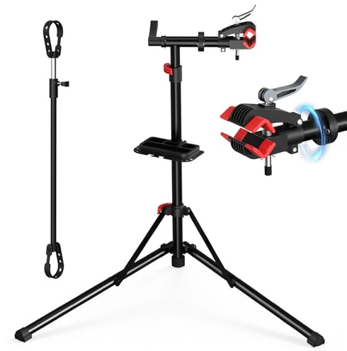 Yigowyigo Bike Repair Stand, Foldable Bike Stand for Maintenance Loading Weight 50KG, 94-157cm Height Adjustable, Bicycle Workstand with 360° Rotatable Grip and Quick Release Rod, Magnic Tool Tray