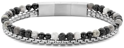 Frank 1967 7FB-0741 Stalen Schakel Herenarmband Zwart/Grijs | Verstelbaar, Zilverkleurige sluiting, Map Stone, Lengte 21 cm, Breedte 8 mm