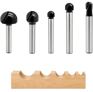 Hohlkehlfräser Set, 5-teilig, 6mm Schaft, Rundnasenfräser für Holz, MDF und Sperrholz, Größen 6x6/6x8/6x10/6x12/6x18 mm, Schwarz