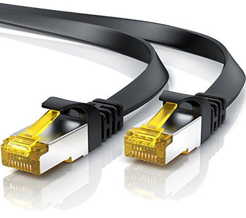 25m CAT 7 Netzwerkkabel Flach, Ethernet Kabel, Gigabit Lan 10 Gbit s, Patchkabel, Flachbandkabel, Verlegekabel, Cat.7 Rohkabel U FTP PIMF Schirmung mit RJ 45 Stecker, Switch Router Modem, Schwarz