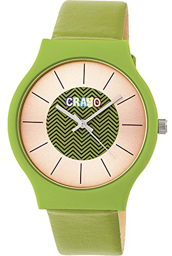Crayo Trinity Quartz Green Leather Strap Unisex Watch CRACR4403