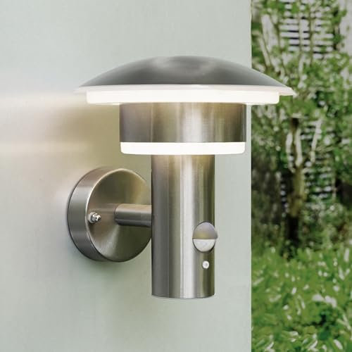 NBHANYUAN Lighting® Outdoor LED Wall Light with Motion Sensor 4 Modes Outside Lights SUS304 Stainless Steel Mains Powered PIR Weatherproof 3000K Warm White Light for Front Door, Porch 1000LM IP44