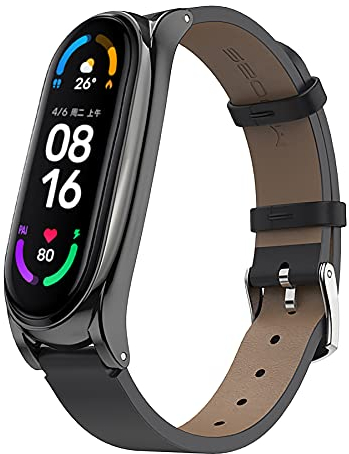 BDIG Cinturino per Mi Band 5, Xiaomi Miband 6 Cinturini in Vera Pelle Braccialetto di Ricambio Bracciale Originale Extendable Wristband Smart Fit Mi band 6 Band Cinturino MiBand 4