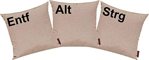 Shirtinstyle Kissenhüllen Set 3 Stück für Auserwählte! Sofakissen Motiv ALT, STRG und ENTF, Farbe Taupe Uni