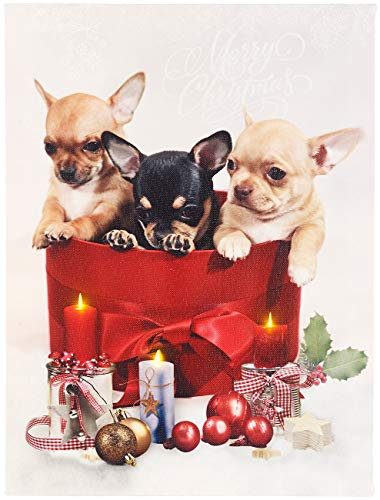 infactory Leuchtbilder Weihnachten: LED-Wandbild, Weihnachts-Hundewelpen-Motiv, 3 Flacker-LEDs, 30 x 40 cm (Bild beleuchtet Weihnachten, LED Wandbilder Weihnachtsbaum, bewegliche Weihnachtsbilder)