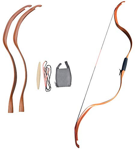 ZSHJGJR Traditioneller Langbogen Takedown Recurve Bogen 20lbs Handgemachter Holzbogen Bogenschießen Bogen und Pfeil Set Jagdbogen mit 3pcs Holzpfeile (Braun.)