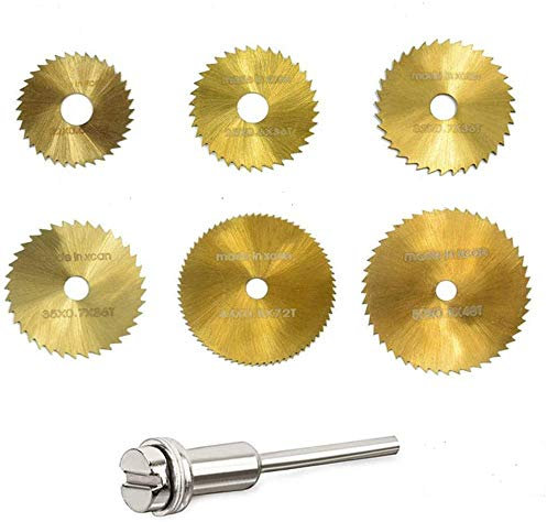 Juego de 7 hojas de sierra de sierra giratorias, mini discos de corte de madera, mini taladro con barra de extensión para taladros Dremel herramientas rotativas de Powerful Tools