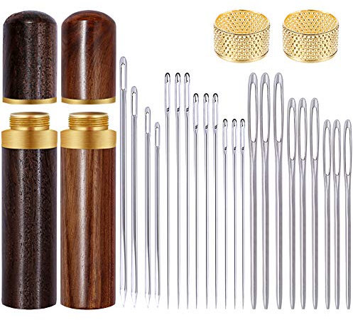 Kit di 26 aghi da cucito triangolari in pelle, include 4 misure, aghi a occhio grande, aghi smussati e appuntiti per cucire a mano in pelle