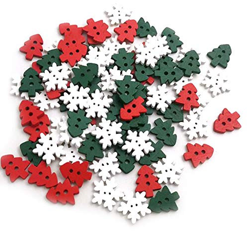 NXACETN 50 Piezas Botones De Copo De Nieve De Madera 2 Agujeros DIY Hebilla De Costura Adorno De Decoración De árbol De Navidad Colores Variados