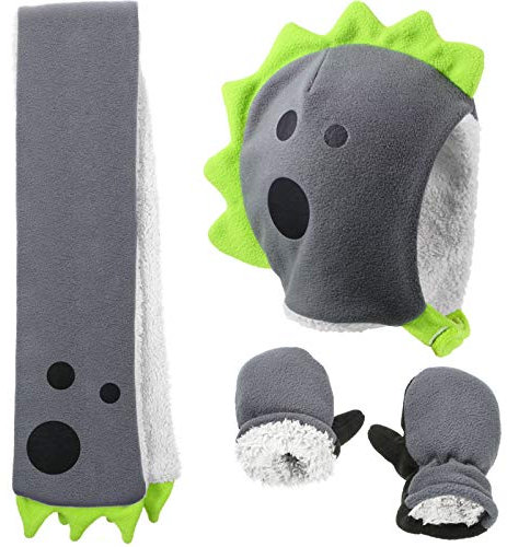 Sherpa Gefüttert Warmes Fleece Dino Hut Fäustling Schal Set(Grün)
