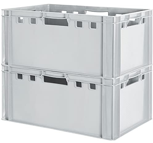 Kingpower Lebensmittelbox, Grau, Kunststoff, Kiste, Eurobox, Lebensmittelecht, 60 x 40 x 30 cm, 2 Stück