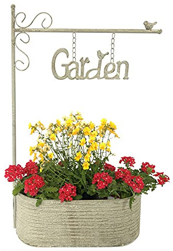 OF Gartenschild Deko Garden mit Blumenkasten aus Metall zum Bepflanzen - Willkommen Blumentöpfe (66 cm hoch)