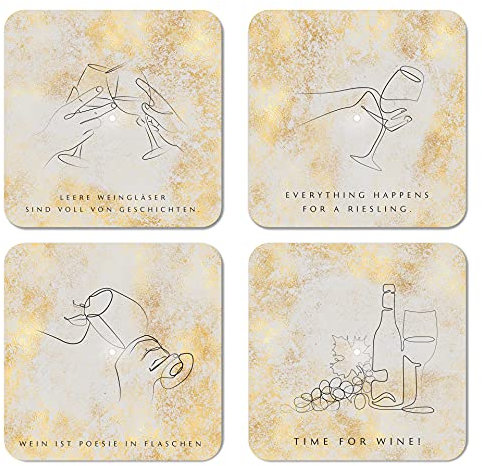 Interluxe LED Untersetzer 4er Set - Wein Gold Linart - Vier leuchtende luxuriöse Untersetzer als Geschenk für Weintrinker, Weinprobe oder Tischdeko
