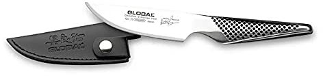 Global Michel Roux Jnr Selection 11cm All-Purpose Knife, CROMOVA 18 Stainless Steel, with Leather Sheath, Silver