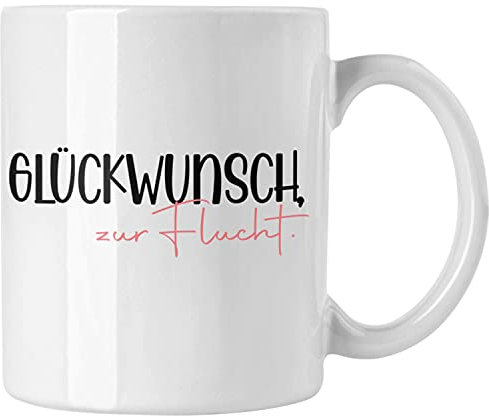 Trendation - Jobwechsel Tasse Geschenk Kollegin Kollege Lustig Abschiedsgeschenk Spruch Glückwunsch Zur Flucht Abschied (Weiß)