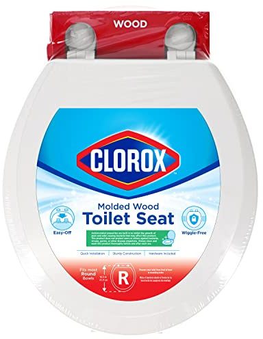 Clorox 59224 Beveled Easy-Off Wood Toilet Seat for Stylish Bathroom Décor, Round
