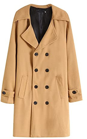 PANBOB Mantel Herren Revers Loose Einfarbig Zweireihig Wollmantel Herren Winter Warm Mode Windbreaker Herren Business Lässig All-Match Mittlere Länge Jacke Herren C-Khaki L