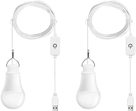 Monsing USB LED Lampe Birne 7W Weiß dimmbare 2er Pack,Kabel ist im Lieferumfang Schalter,für Camping, Wandern, Angeln, Wandern, Notlicht und andere Outdoor-Aktivitäten (Weiß-5000K)