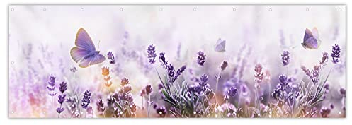 MuchoWow® Balkon Sichtschutz Sichtschutzmatte Balkonbanner Abdeckung für Terrasse Balkon Windschutz Blickdicht Wetterfest 300x100 cm Lavendel - Schmetterling - Natur