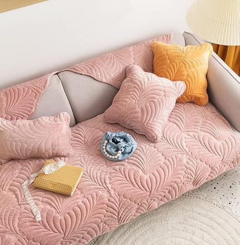 WYJHNLBEDC Sofa überwurfdecke, Sofaschutz Hund/Katze, Warmer Super Weicher Kurzer Plush Fleecedecke Sofa/Couch überzug/Sofabezug 1 2 3 Sitzer L Form U Form Ecksofa(45x45 Kissenbezug), Rosa