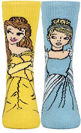 HEAT HOLDERS Mädchen Disney Socken für Winter Lite | Lustig Prinzessin Thermosocken für Kinder (27-30, Belle & Cinderella)