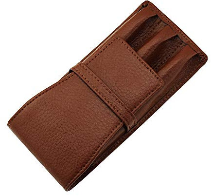 Lanxivi 3 Divided Slots Fountain Pen Case Genuine Coffee Leather Pouch Pen Organizer Carrying Holder