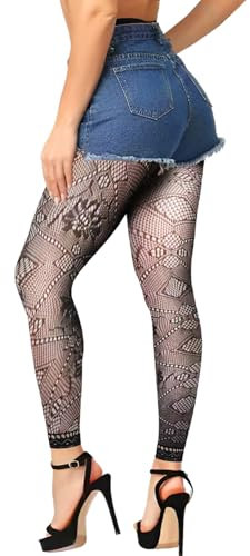 Fohevers Collants résille sans pieds pour femme - Taille haute - Collants pour jeux de fête, cosplay, Halloween, Fleur enveloppante diamant, taille unique
