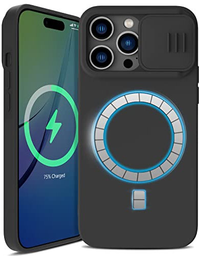 imluckies Custodia Magnetica per iPhone 14 Pro Max 6,7 Compatibile con Magsafe, Protezione per Fotocamera Scorrevole, Magneti Incorporati, Antiurto Cover in Silicone Liquido Premium - Nero