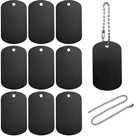 Hyakoz 25 Stück Blanko Schildform Anhänger Dog Tag Schwarz Hundemarken Personalisiert aus Aluminium Metall Anhänger Accessoires fur Erkennungsmarken Charms DIY Für Schmuckherstellung Und Handwerk
