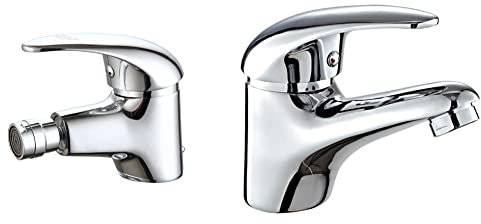 DP Grifería - Grifo de bidet monomando, color plateado, serie Naranjo & DP Grifería - Grifo monomando de lavabo, color plateado, serie Naranjo