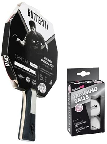 Butterfly Dimitrij Ovtcharov Diamond Tischtennisschläger + 6X Training Tischtennisbälle | Tischtennisschlägerset | routinierte Vereinsspieler | Profi Set