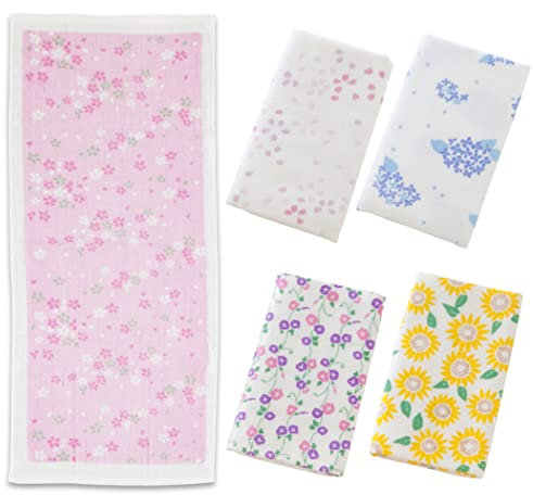 NOREN Japanisches Baumwollhandtuch Senshu (Osaka) Handtuch/Handtuch/Japanische Blume – 5 Arten Set/Hergestellt in Japan, 100% Baumwolle, schnell trocknend, saugfähig, ultraweich, dünn, traditionelles