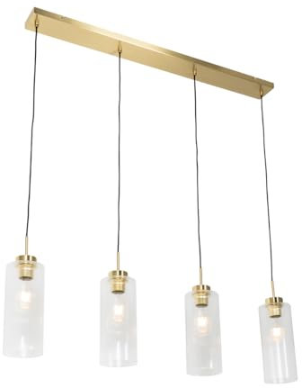 Qazqa - Art Deco Art-Deco-Hängelampe I Pendellampe I Pendelleuchte Gold I Messing mit Glas 4-flammig - Laura I Wohnzimmer I Schlafzimmer - Länglich - LED geeignet E27