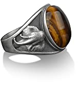Bysilverstone Jewelry – Siegelring Mit Elefantenstoßzahn Auf Der Seite Und Tigerauge-Edelstein, Sterlingsilber-Ringe Für Den Kleinen Finger Für Damen, Gravierter Herren-Siegelring, Personalisierter Ri