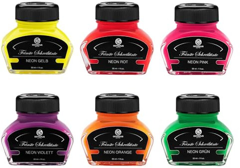 OCTOPUS Textmarkertinte für Füller, fluoreszierende Highlightertinte für Füllhalter in Neonfarben, Tintenset 6 x 30 ml