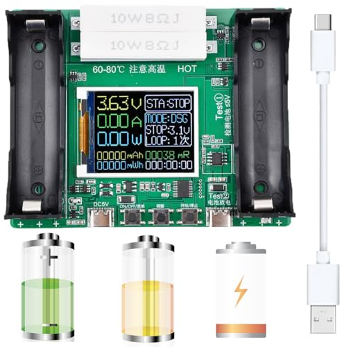 DKARDU 18650 Battery Capacity Tester LCD Display Digital Automatic Charge and Discharge Internal Resistance Tester MAh MWh Lithium Battery Type-C Port Tester with Type-c to USB Cable, JK-US-649