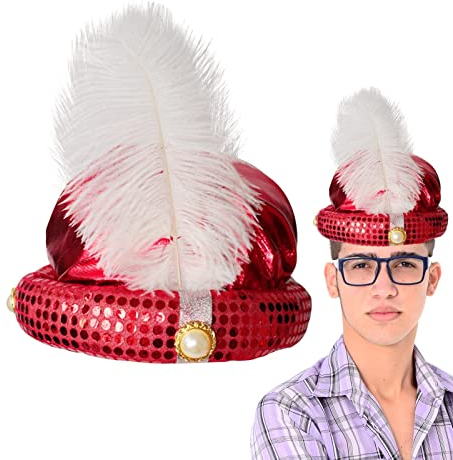 Firulab Kostümhut | Sultan Männer Kopftuch - Mit Feder- und Perlen-Pailletten-Design, Sultan-Kopfwickel-Turban, glänzendes Aussehen für Theater