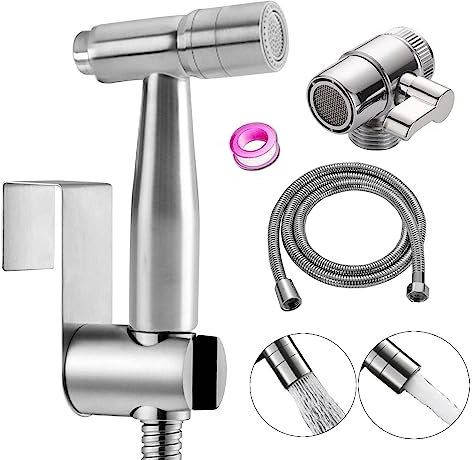 Bidet Edelstahl Handbrause, handgehaltenes Bidet-Toilettensprühgerät mit Dual-Modus (Jet/Stream) , mit Wasserhahnspender, Schlauch- und Hakentoilette oder WandhalterungBidet-WC-Aufsatz aus Edelstahl