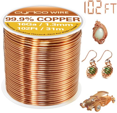 Filo di rame puro al 99,9%, calibro 16, 30,5 m, filo di rame massiccio per la creazione di gioielli artigianali, antenna da giardinaggio elettrocultura, cyrico pieghevole morbido filo per piante