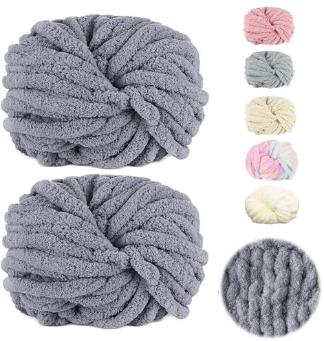 Dicke Wolle Garn 500 g(250 g*2) ca.54 m, Grau Chunky Wolle, Super Soft Chenille Chunky Yarn, Grobstrick Weiches Wollgarn, Soft Arm Knitting zum Häkeln Decke, Schals, Mützen, Decken, Zierkissen