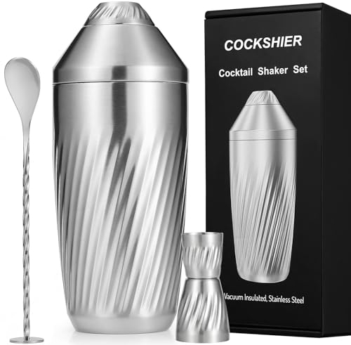 COCKSHIER Shaker à cocktail - Double shaker à margarita innovant en acier inoxydable isolé sous vide - Ensemble shaker à martini pour barman à la maison - Volume total : 868 ml