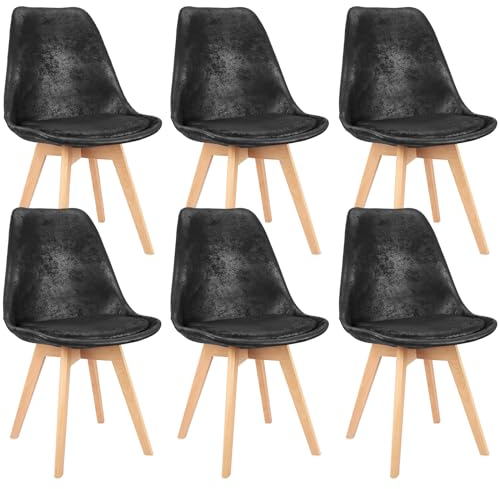 LEWE Esszimmerstühle 6er Set Stühle Skandinavischer Küchenstuhl Wildlederkissen mit Beinen aus Buchenholz für Esszimmer, Wohnzimmer, Schlafzimmer, Küche (Schwarz)