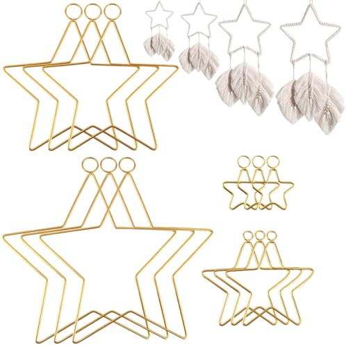 12 Stück Metallringe Drahtringe, Gold Stern Metallringe zum Basteln, Ø 5cm/10cm/15cm/20cm, Drahtsterne Makramee Rohlinge Deko, für Traumfängerkreis, Kranz-Wanddekorationen, DIY-Basteleien