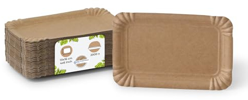 BIOZOYG Assiette en carton carrée 2000 pièces I Assiette à snack de couleur naturelle biodégradable I Bol en papier à frites 10 x 16 cm rectangulaire